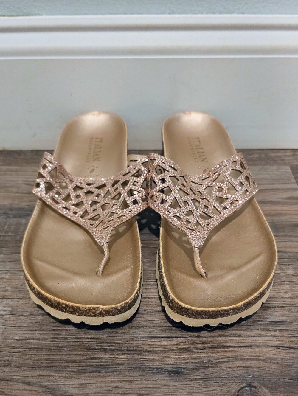 Italian Shoemakers Rose Gold Platform Thong Sandals - Picture 2 of 7